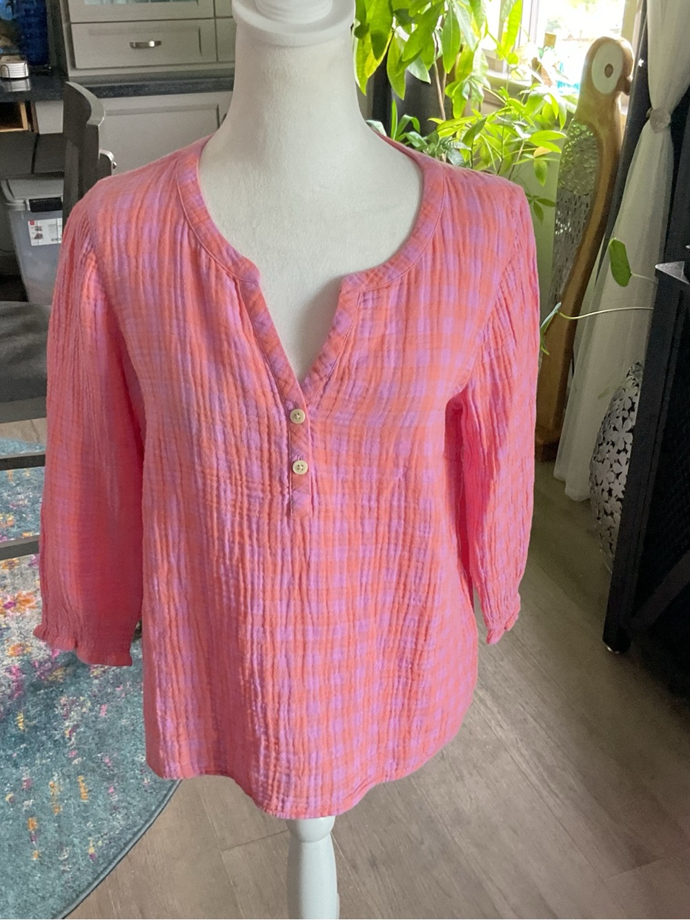 J. Jill Pink & Coral Textured Henley Tunic